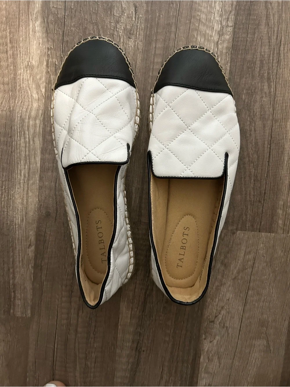 Talbots White Quilted Espadrille Loafers with Black Trim